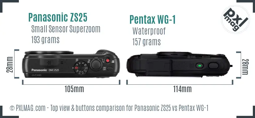 Panasonic ZS25 vs Pentax WG-1 top view buttons comparison