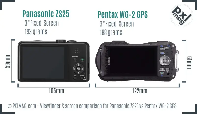 Panasonic ZS25 vs Pentax WG-2 GPS Screen and Viewfinder comparison
