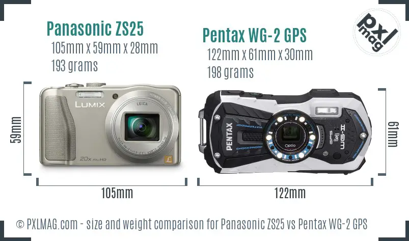 Panasonic ZS25 vs Pentax WG-2 GPS size comparison