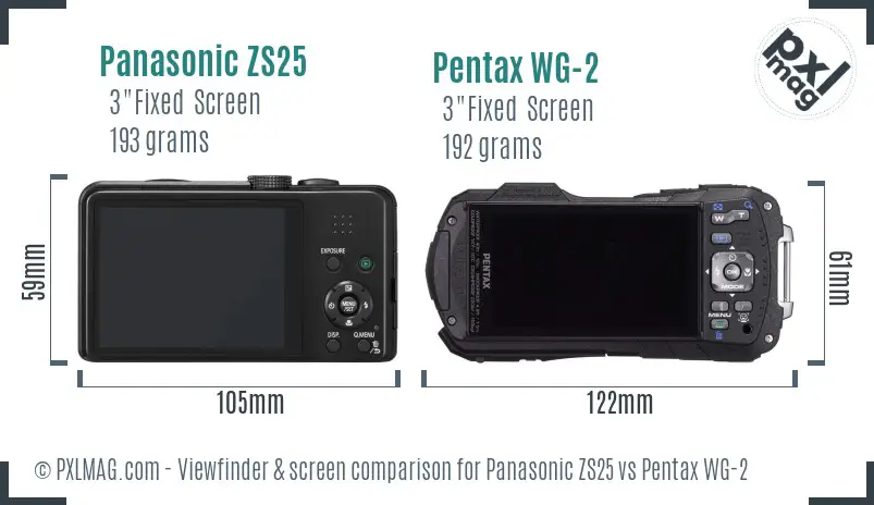 Panasonic ZS25 vs Pentax WG-2 Screen and Viewfinder comparison