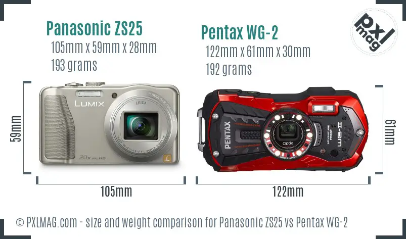 Panasonic ZS25 vs Pentax WG-2 size comparison