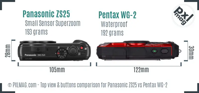 Panasonic ZS25 vs Pentax WG-2 top view buttons comparison