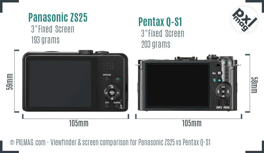 Panasonic ZS25 vs Pentax Q-S1 Screen and Viewfinder comparison