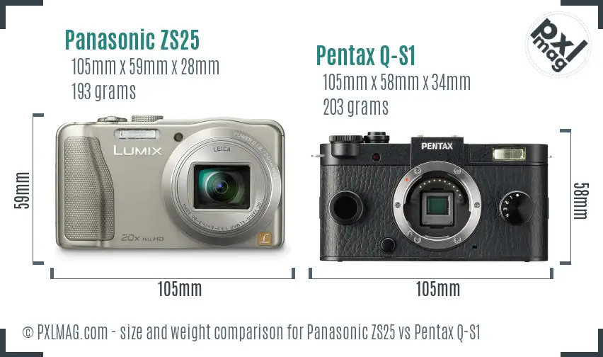 Panasonic ZS25 vs Pentax Q-S1 size comparison