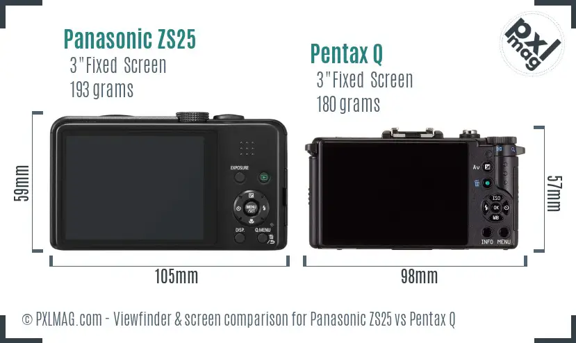 Panasonic ZS25 vs Pentax Q Screen and Viewfinder comparison