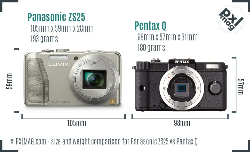 Panasonic ZS25 vs Pentax Q size comparison