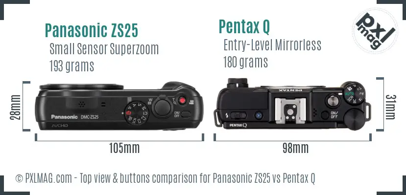 Panasonic ZS25 vs Pentax Q top view buttons comparison