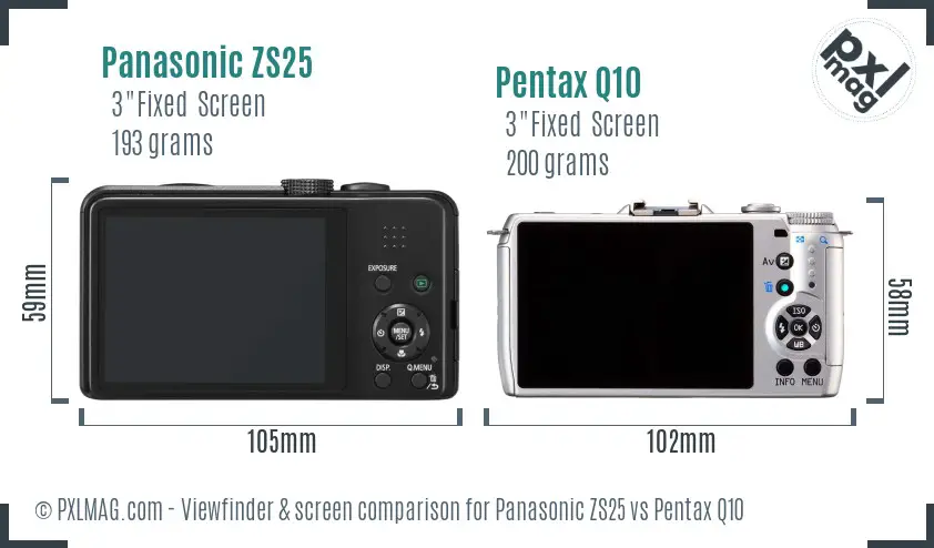 Panasonic ZS25 vs Pentax Q10 Screen and Viewfinder comparison