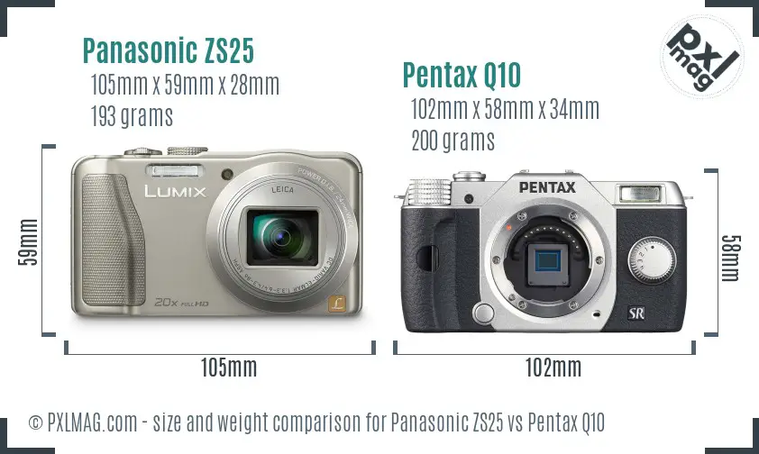 Panasonic ZS25 vs Pentax Q10 size comparison