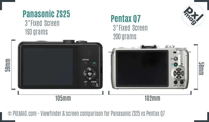 Panasonic ZS25 vs Pentax Q7 Screen and Viewfinder comparison