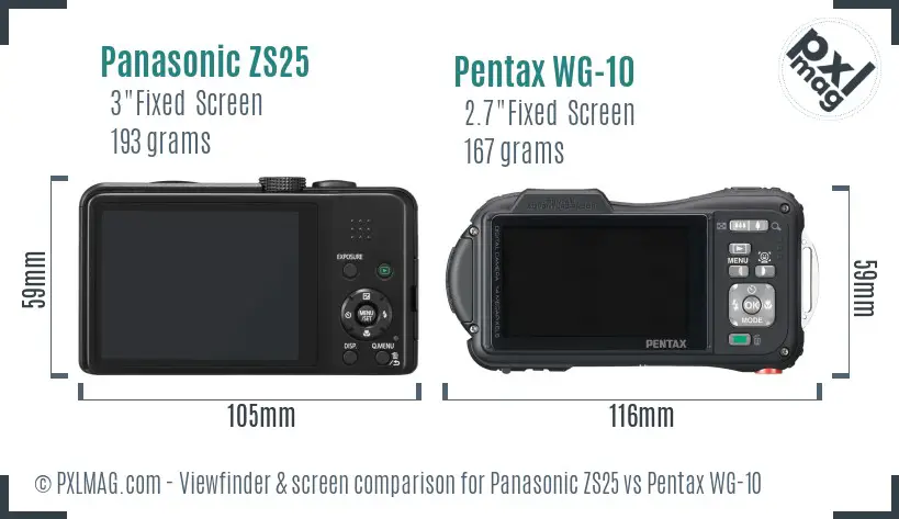 Panasonic ZS25 vs Pentax WG-10 Screen and Viewfinder comparison