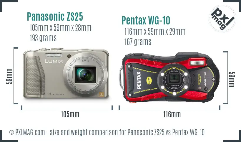 Panasonic ZS25 vs Pentax WG-10 size comparison