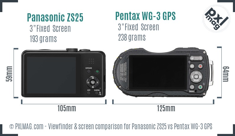 Panasonic ZS25 vs Pentax WG-3 GPS Screen and Viewfinder comparison