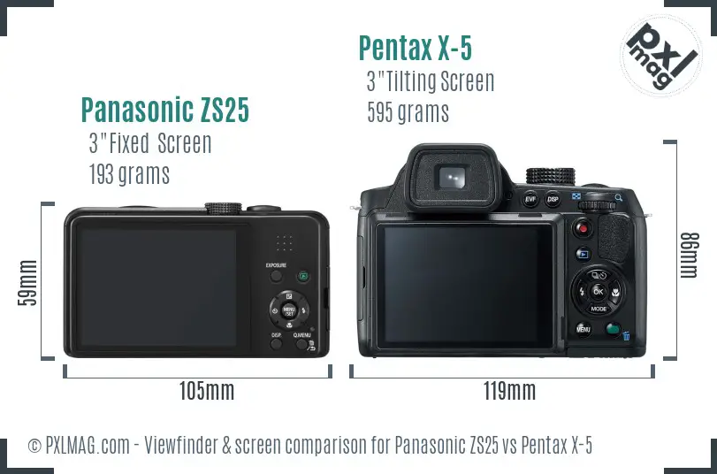 Panasonic ZS25 vs Pentax X-5 Screen and Viewfinder comparison