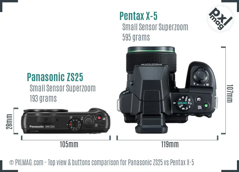 Panasonic ZS25 vs Pentax X-5 top view buttons comparison