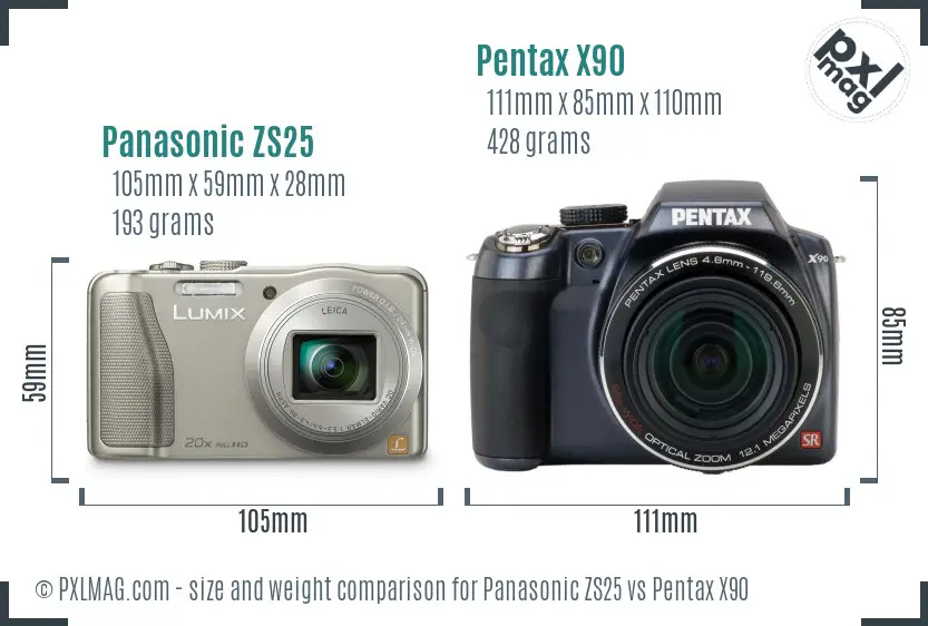 Panasonic ZS25 vs Pentax X90 size comparison Panasonic ZS25 vs Pentax X90 size comparison