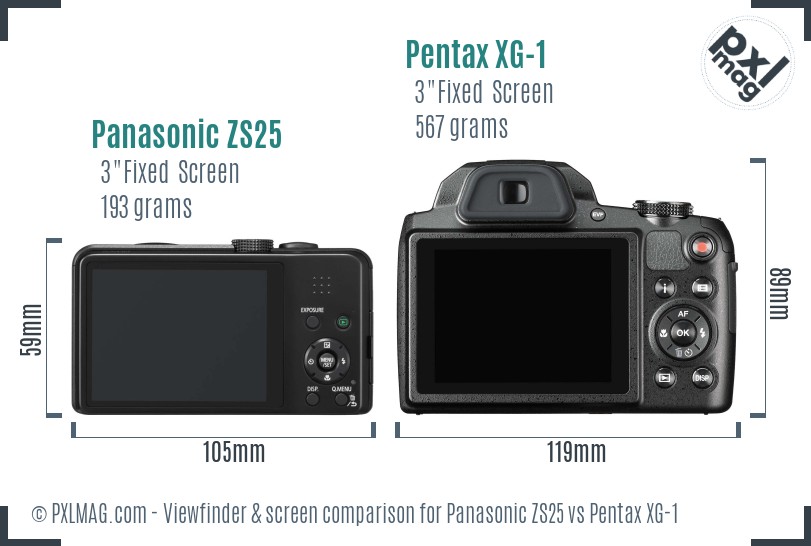 Panasonic ZS25 vs Pentax XG-1 Screen and Viewfinder comparison