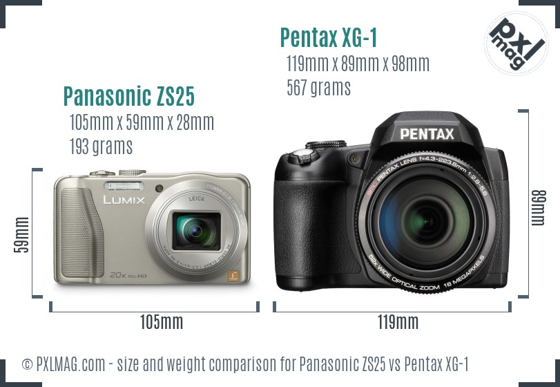 Panasonic ZS25 vs Pentax XG-1 size comparison