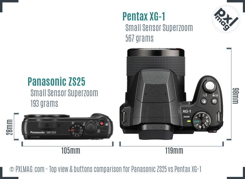 Panasonic ZS25 vs Pentax XG-1 top view buttons comparison