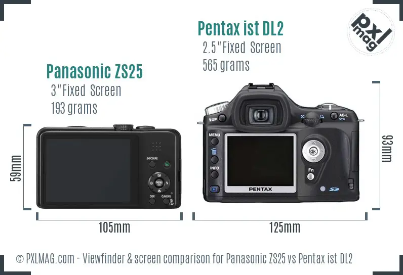 Panasonic ZS25 vs Pentax ist DL2 Screen and Viewfinder comparison