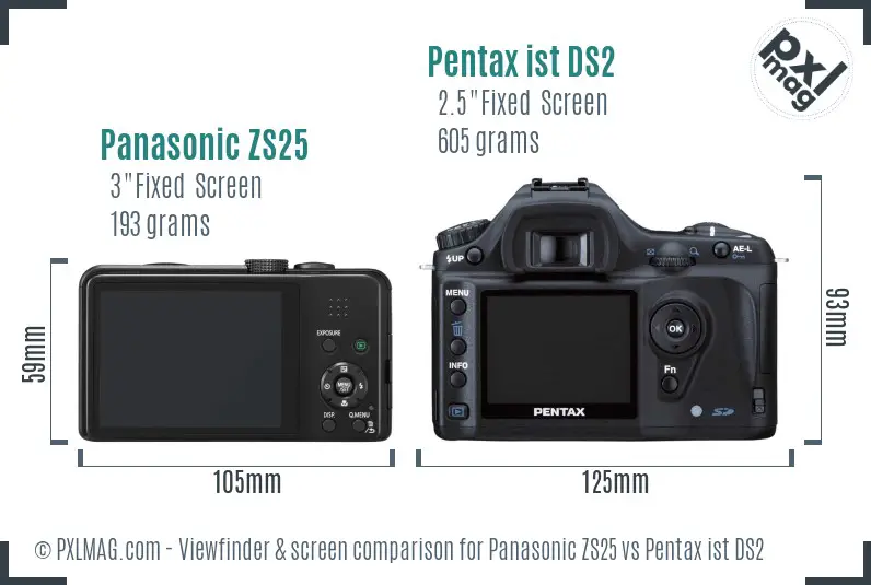 Panasonic ZS25 vs Pentax ist DS2 Screen and Viewfinder comparison