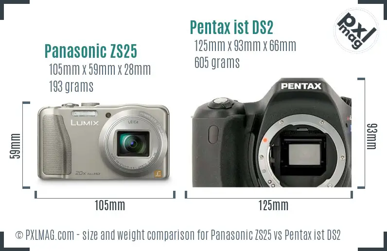 Panasonic ZS25 vs Pentax ist DS2 size comparison