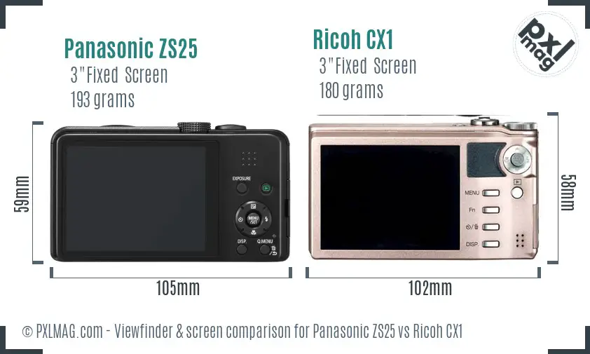 Panasonic ZS25 vs Ricoh CX1 Screen and Viewfinder comparison