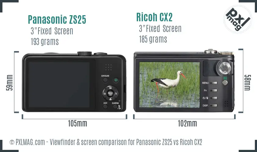 Panasonic ZS25 vs Ricoh CX2 Screen and Viewfinder comparison