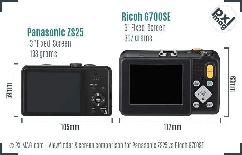Panasonic ZS25 vs Ricoh G700SE Screen and Viewfinder comparison