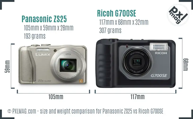 Panasonic ZS25 vs Ricoh G700SE size comparison