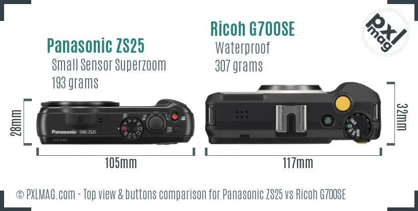 Panasonic ZS25 vs Ricoh G700SE top view buttons comparison