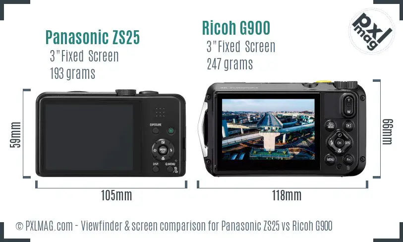 Panasonic ZS25 vs Ricoh G900 Screen and Viewfinder comparison