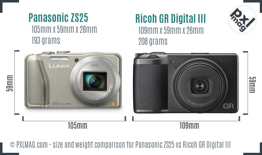 Panasonic ZS25 vs Ricoh GR Digital III size comparison Panasonic ZS25 vs Ricoh GR Digital III size comparison