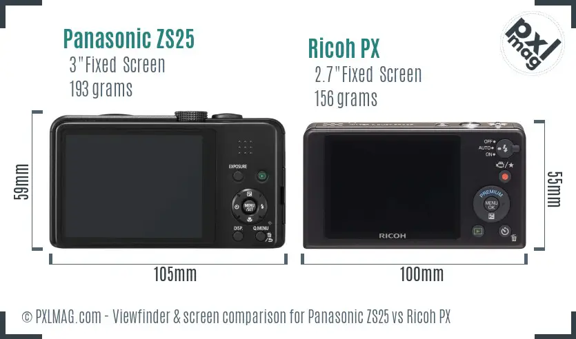 Panasonic ZS25 vs Ricoh PX Screen and Viewfinder comparison