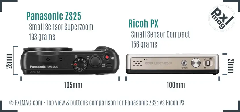 Panasonic ZS25 vs Ricoh PX top view buttons comparison