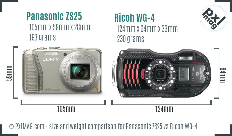 Panasonic ZS25 vs Ricoh WG-4 size comparison Panasonic ZS25 vs Ricoh WG-4 size comparison