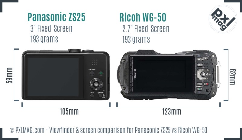 Panasonic ZS25 vs Ricoh WG-50 Screen and Viewfinder comparison