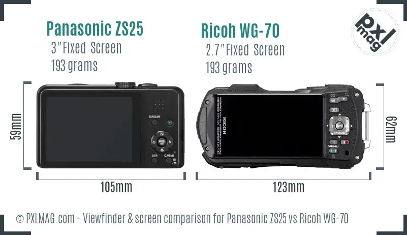 Panasonic ZS25 vs Ricoh WG-70 Screen and Viewfinder comparison