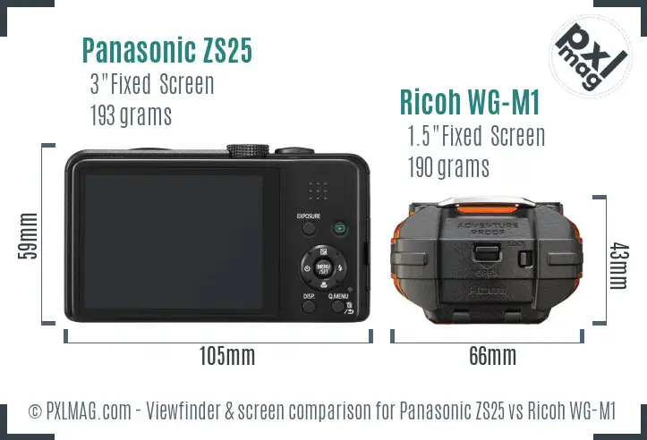 Panasonic ZS25 vs Ricoh WG-M1 Screen and Viewfinder comparison