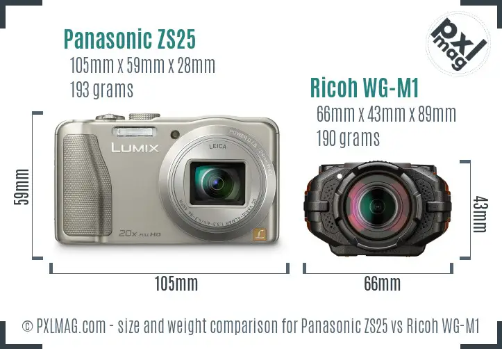 Panasonic ZS25 vs Ricoh WG-M1 size comparison Panasonic ZS25 vs Ricoh WG-M1 size comparison