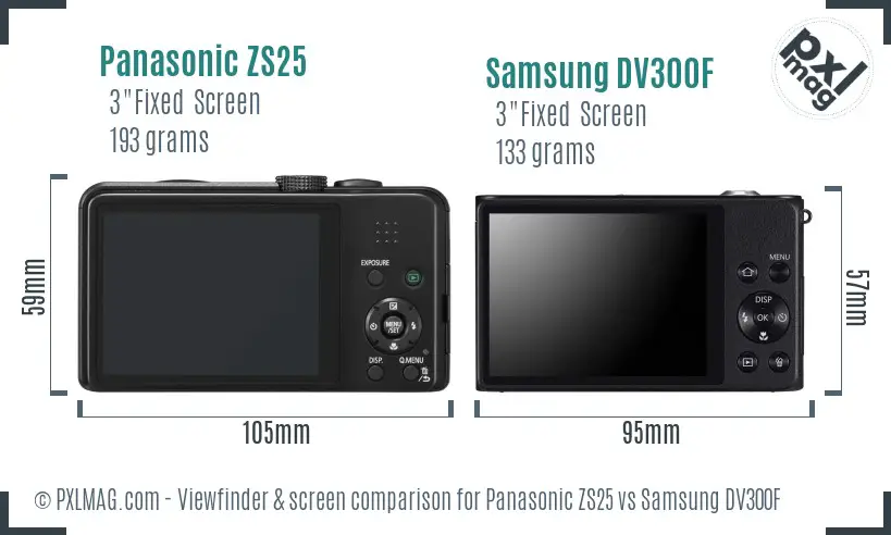 Panasonic ZS25 vs Samsung DV300F Screen and Viewfinder comparison