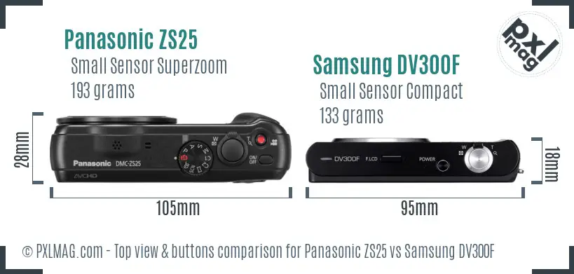 Panasonic ZS25 vs Samsung DV300F top view buttons comparison