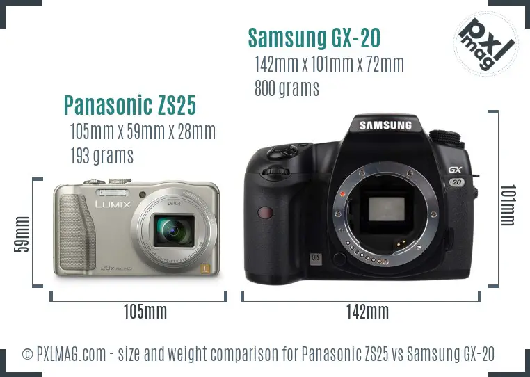 Panasonic ZS25 vs Samsung GX-20 size comparison