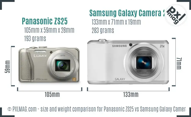 Panasonic ZS25 vs Samsung Galaxy Camera 2 size comparison Panasonic ZS25 vs Samsung Galaxy Camera 2 size comparison