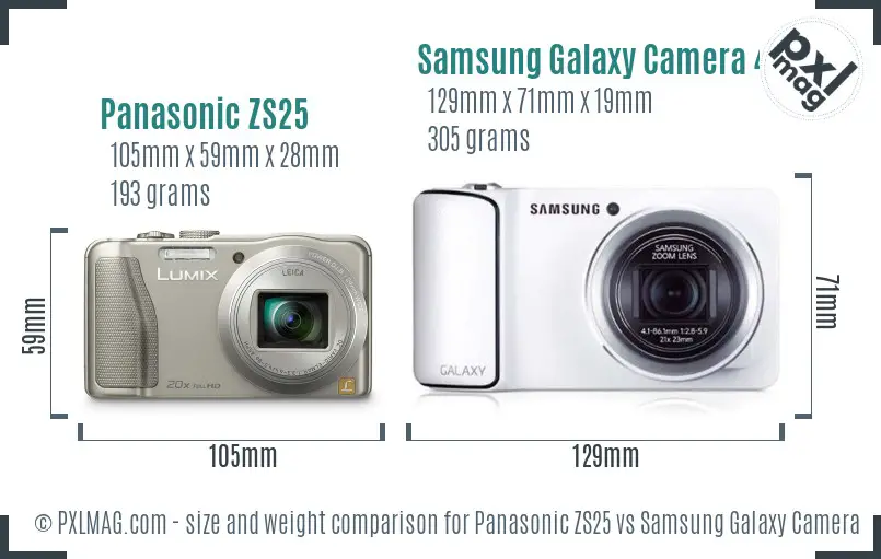 Panasonic ZS25 vs Samsung Galaxy Camera 4G size comparison Panasonic ZS25 vs Samsung Galaxy Camera 4G size comparison