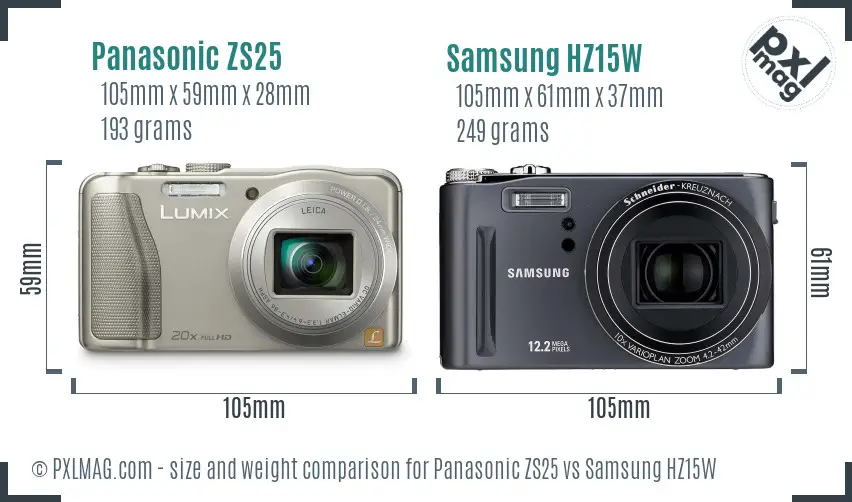 Panasonic ZS25 vs Samsung HZ15W size comparison