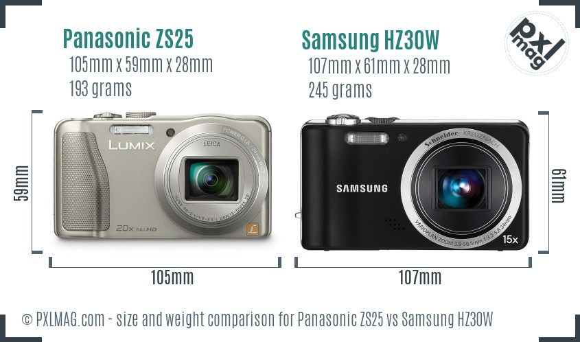 Panasonic ZS25 vs Samsung HZ30W size comparison Panasonic ZS25 vs Samsung HZ30W size comparison