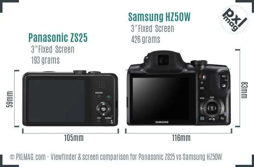 Panasonic ZS25 vs Samsung HZ50W Screen and Viewfinder comparison Panasonic ZS25 vs Samsung HZ50W Screen and Viewfinder comparison
