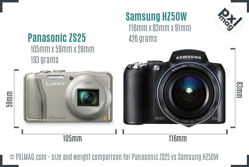 Panasonic ZS25 vs Samsung HZ50W size comparison Panasonic ZS25 vs Samsung HZ50W size comparison