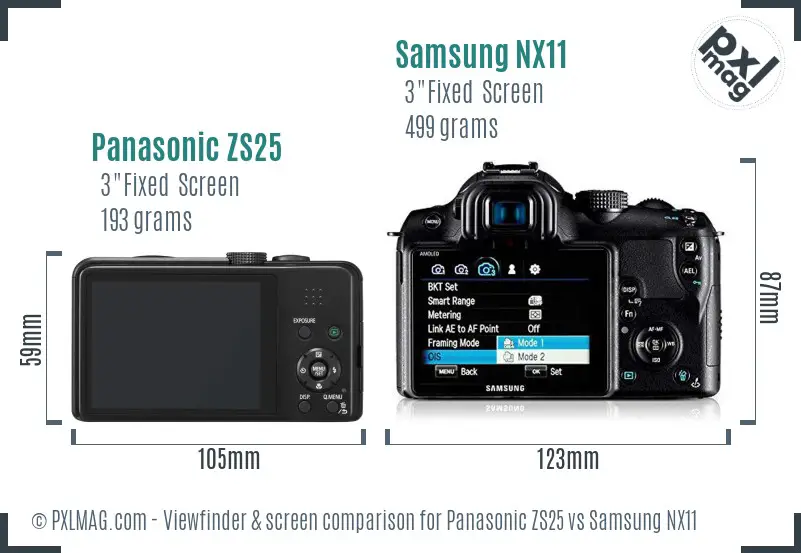Panasonic ZS25 vs Samsung NX11 Screen and Viewfinder comparison